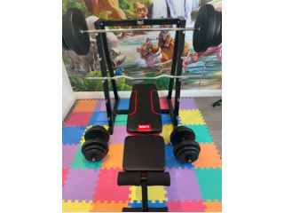 Barbell and Dumbbell Set 120kg with Workout Bench and Barbell Rack - Fitness Equipment