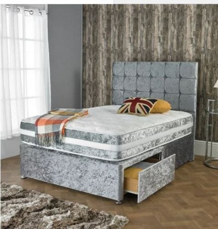 luxury-crushed-velvet-divan-bed-sets-with-memory-foam-mattress-cubed-headboard-free-delivery-big-0