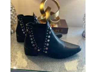 Ladies Black Flat Boots with silver stud detail - Size 7