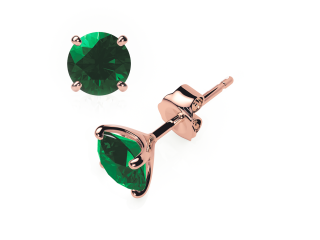 Emerald Earrings 0.20 CTW Studs 4 CLAW 18K Rose Gold  Butterfly